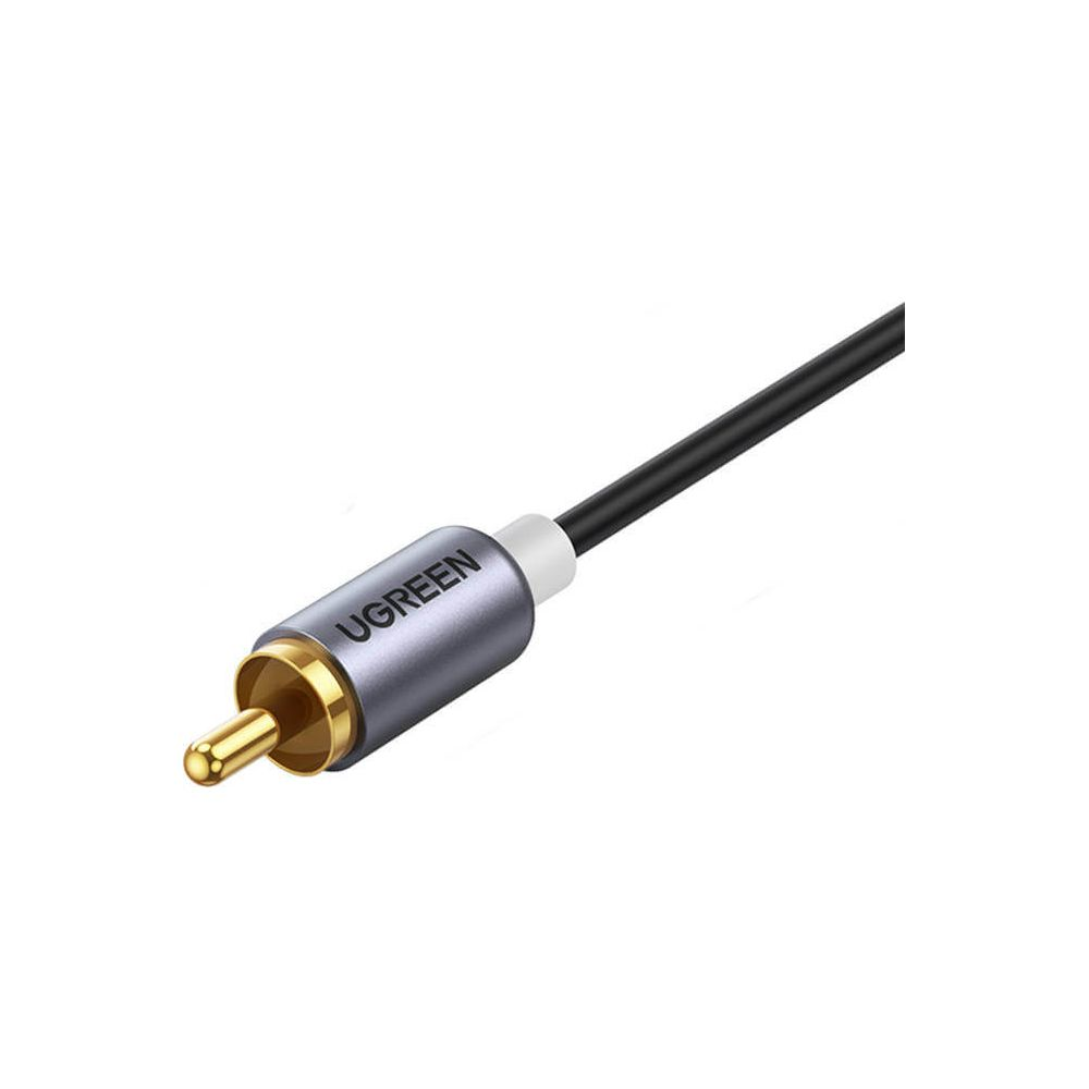 Złącze kabla audio marki UGREEN ze złotą końcówką i srebrną obudową.