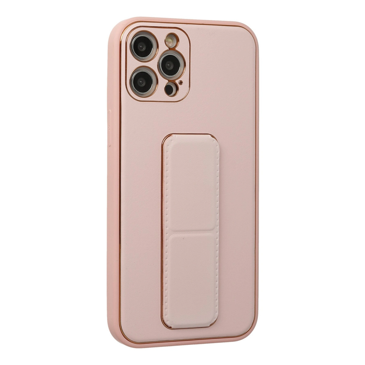 Üç kameralı ve tutma yeri olan pembe telefon kılıfı.
