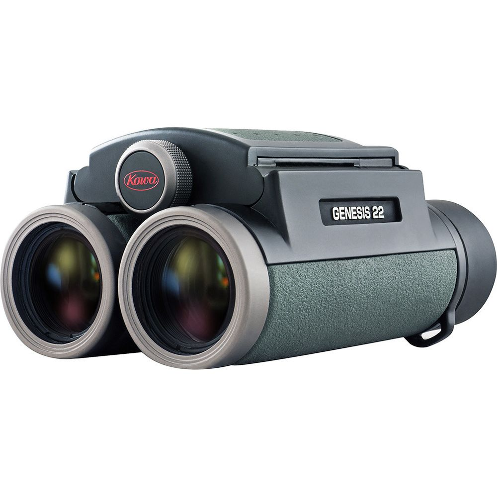 Un binocolo Kowa Genesis 22 con corpo verde testurizzato e finiture argentate.