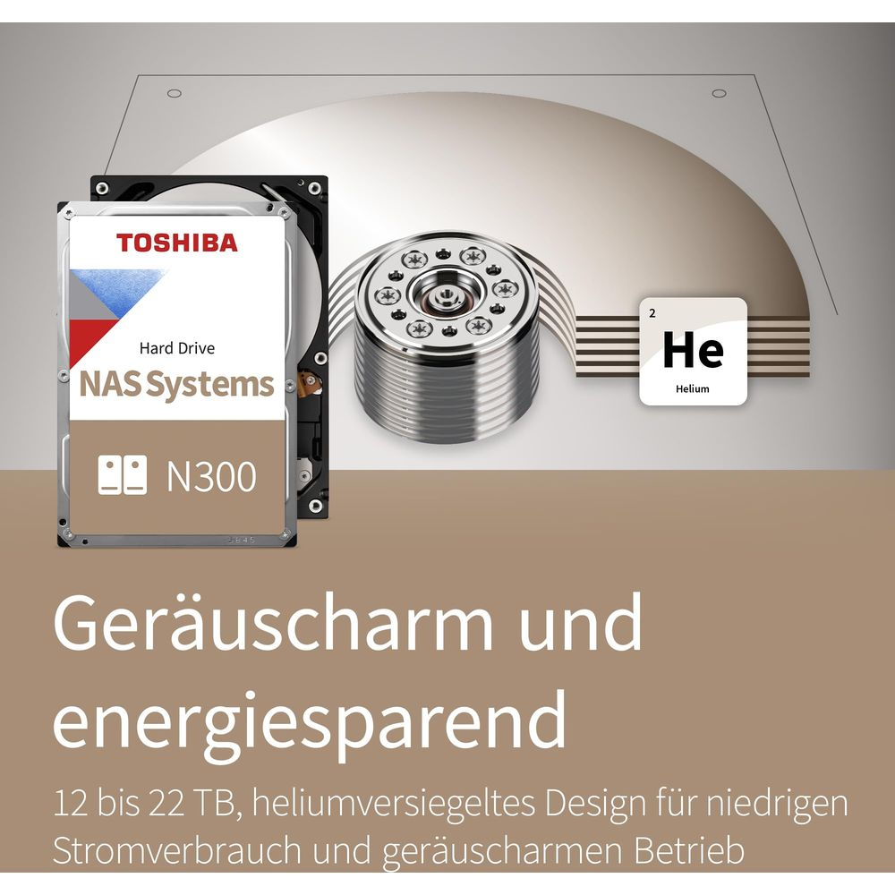 Toshiba N300 HDD met heliumafdichting en periodiek element He.