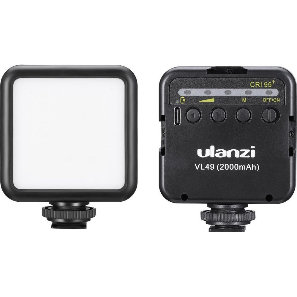 Two Ulanzi VL49 LED lights, one with a white screen, the other with controls.