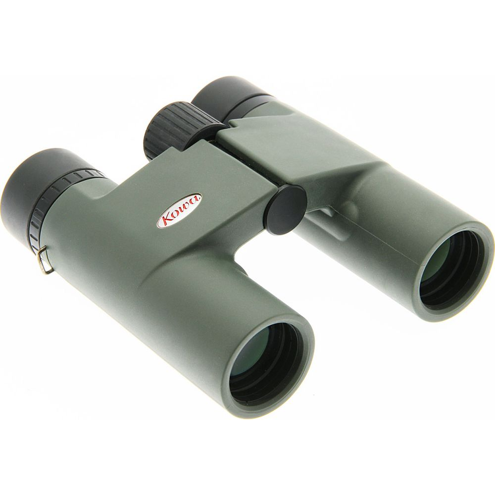 Binocolo Kowa verde con rotella di messa a fuoco nera.