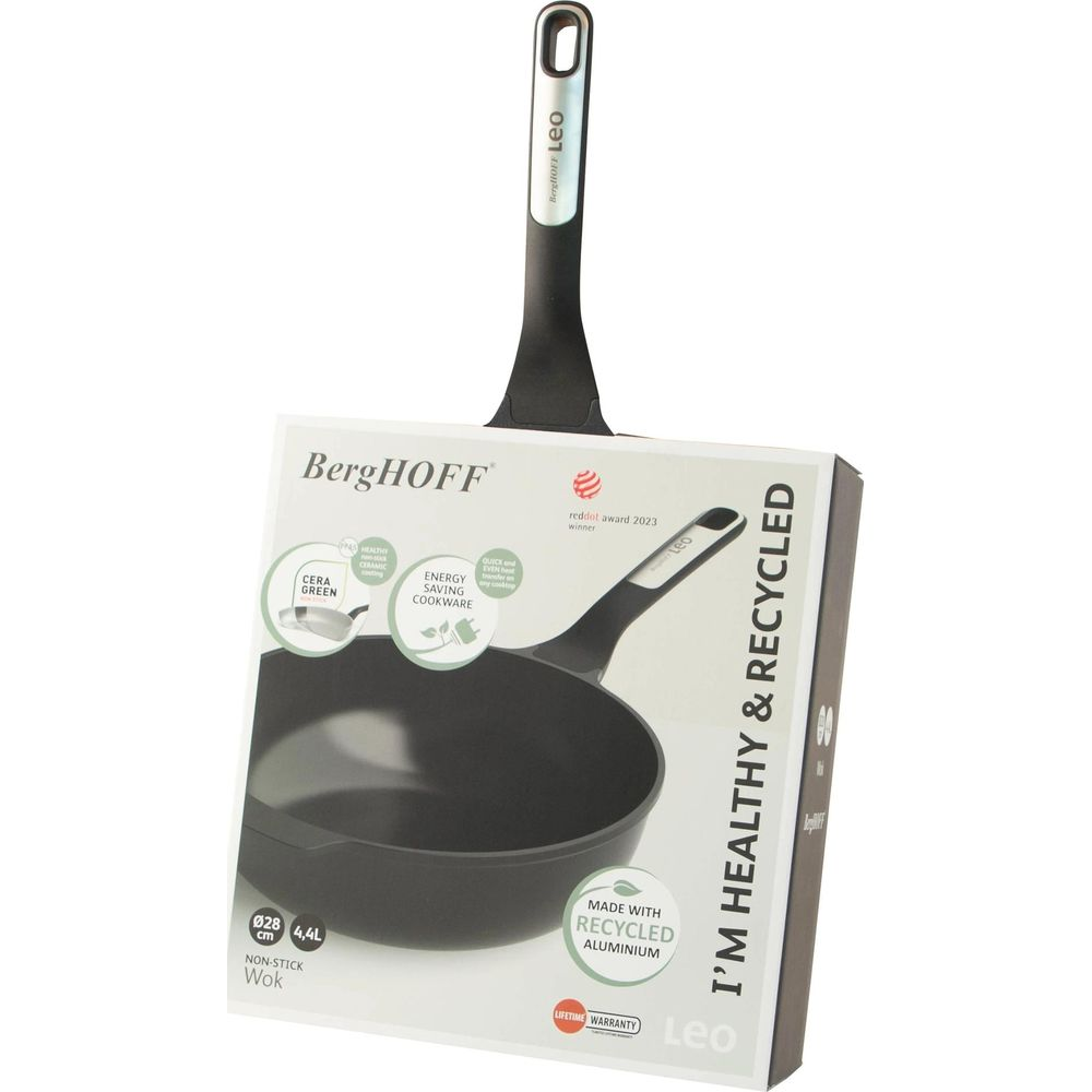 BergHOFF Leo wok 28cm, black, recycled, energy saving, with Red Dot 2023 award.