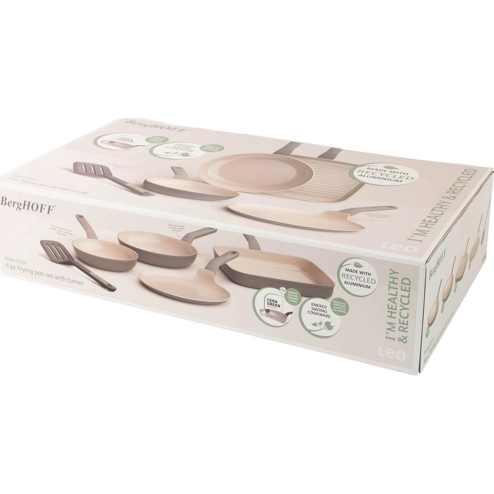 BergHOFF 4-pc frying pan set with turner, made with recycled aluminum.