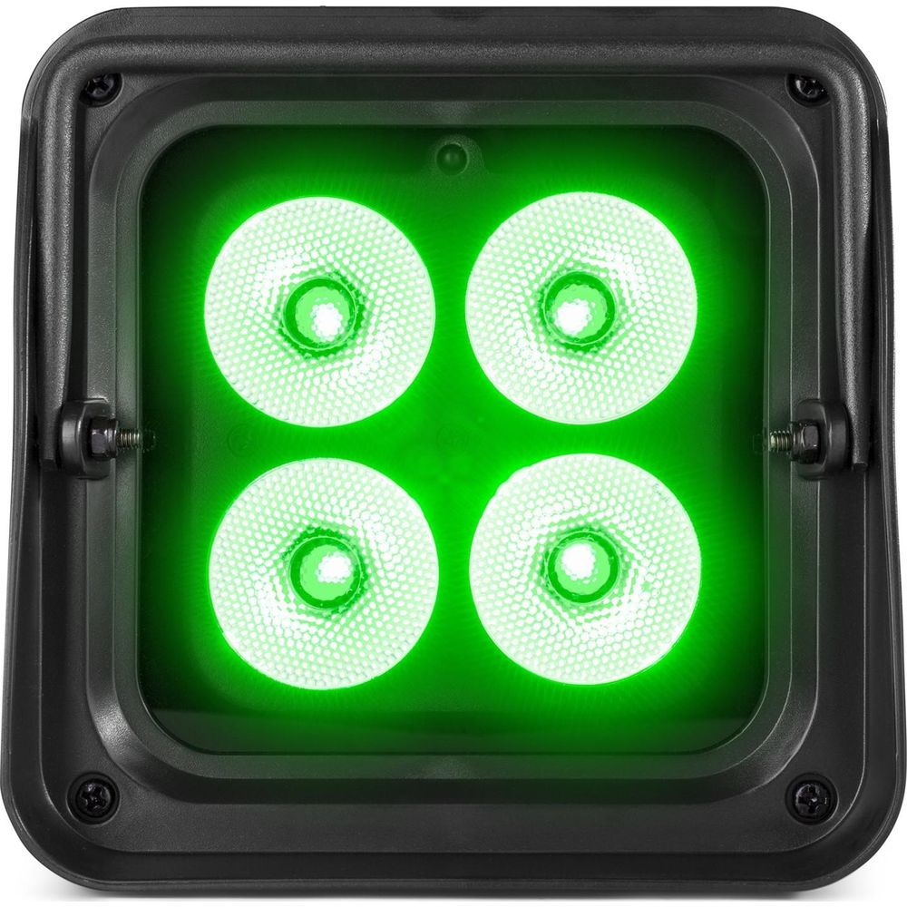 Una luminaria negra con cuatro luces LED verdes, dispuestas en una cuadrícula de 2x2.