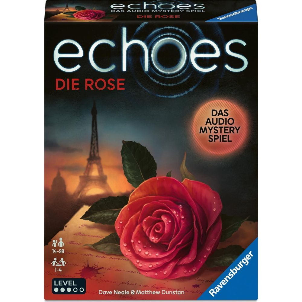 Scatola gioco 'Echoes Die Rose' con Torre Eiffel e rosa rossa.