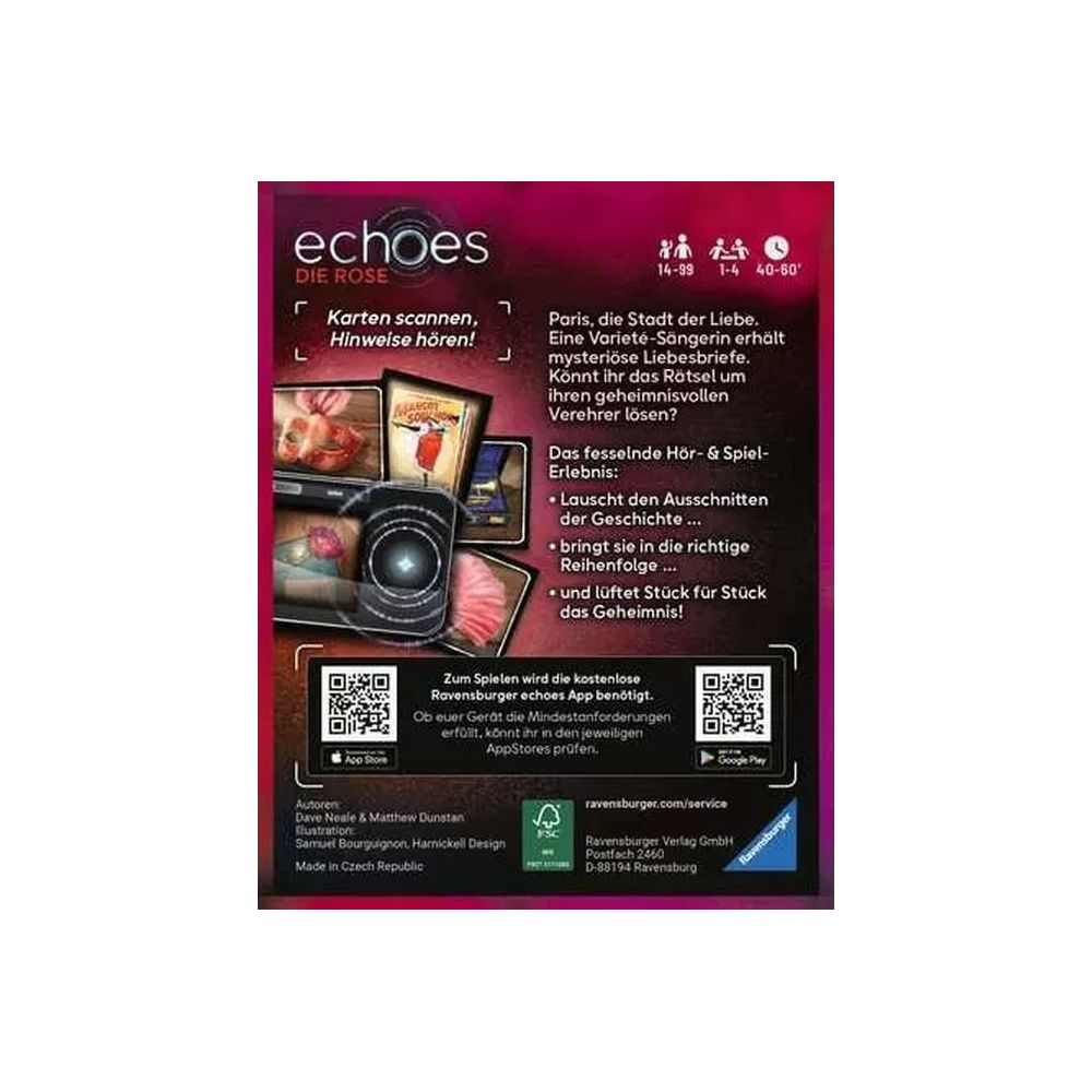 Un pacchetto gioco e audio: "Echoes - La Rosa" con carte da gioco e app.