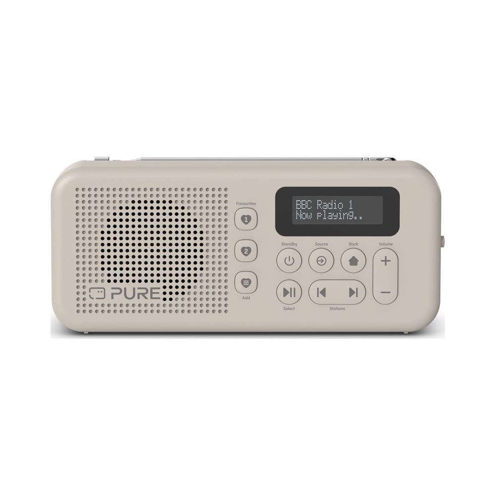 Una radio digitale PURE beige che riproduce BBC Radio 1.