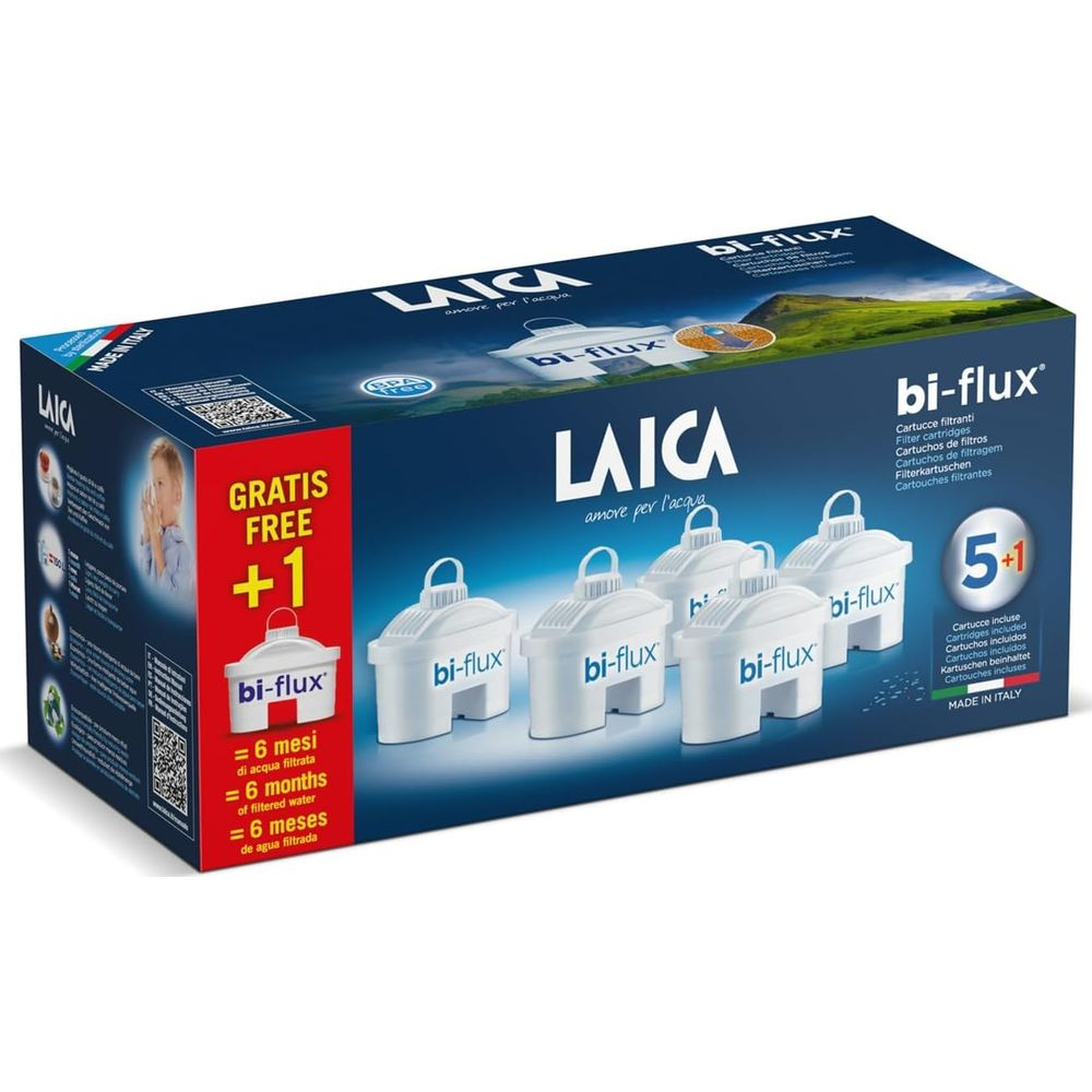 Confezione filtri acqua LAICA bi-flux, 5+1 pezzi, made in Italy.