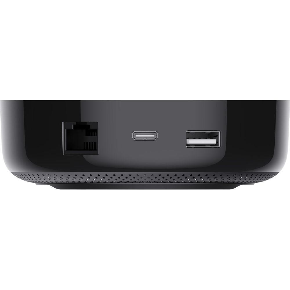 Dispositivo nero con porte Ethernet, USB-C e USB-A.