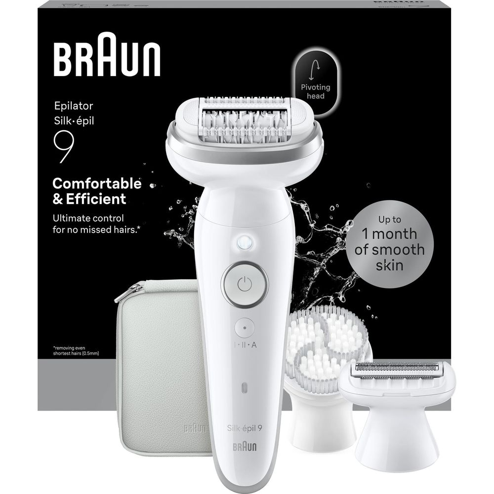 Aksesuar ve ürün kutusu ile beyaz Braun Silk-épil 9 epilatör