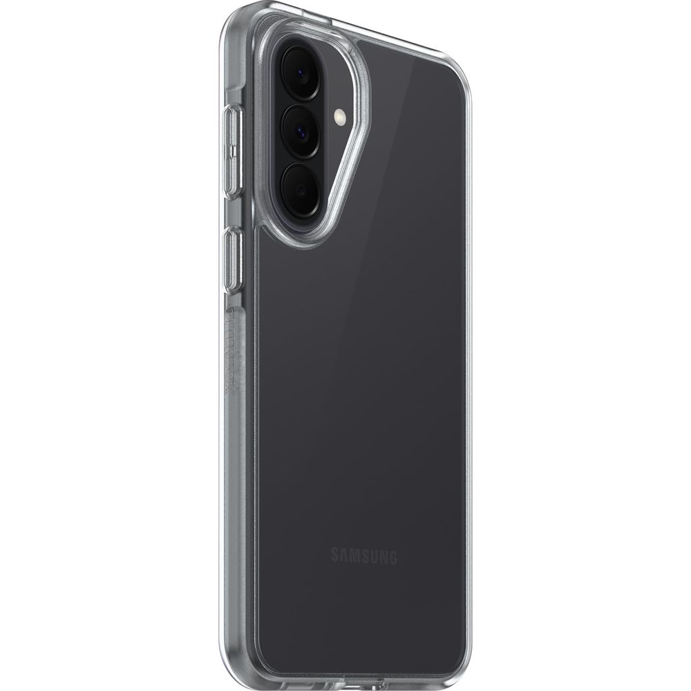 Transparante telefoonhoes met drievoudige camera-uitsparing.