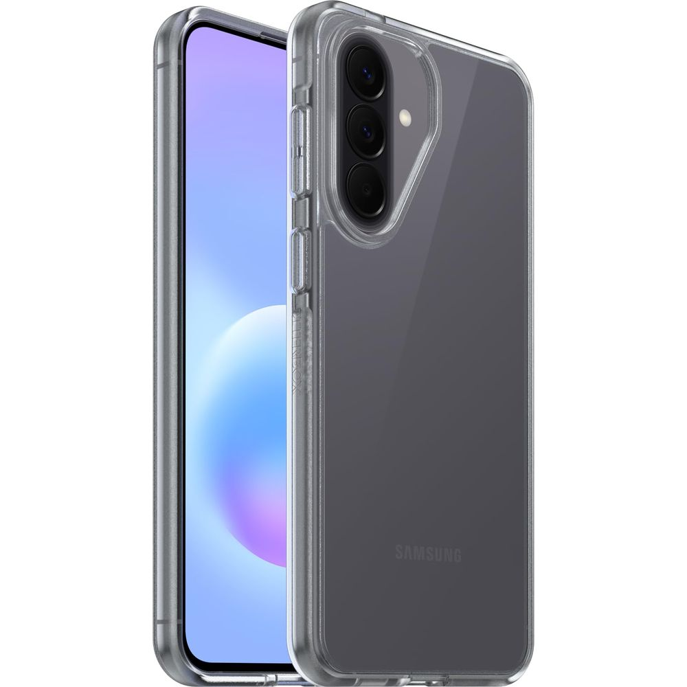 Ein transparenter Handyhülle mit einem Smartphone. Die Rückseite ist dunkelgrau.