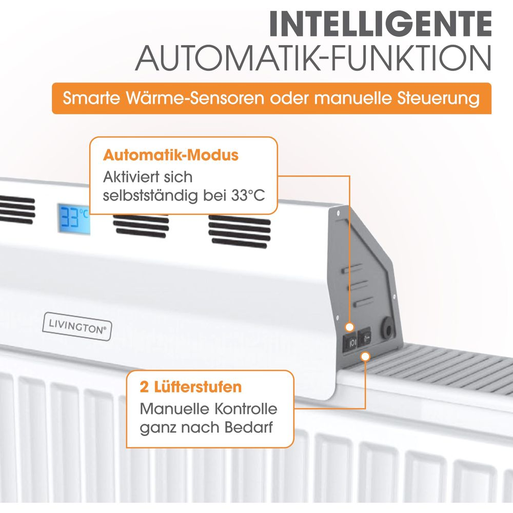 Un termosifone bianco con etichetta "Funzione Automatica Intelligente".