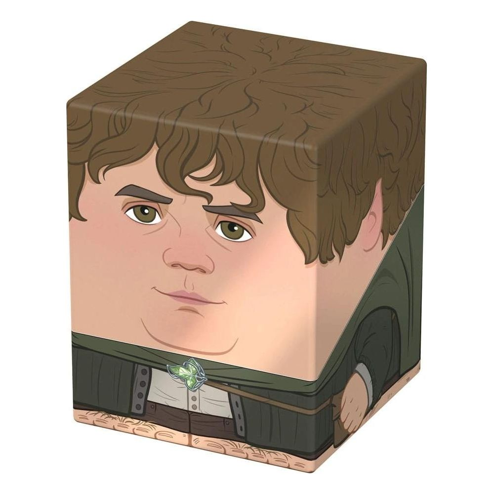 Cube avec impression de Frodon Sacquet, vêtements verts, cheveux bruns.
