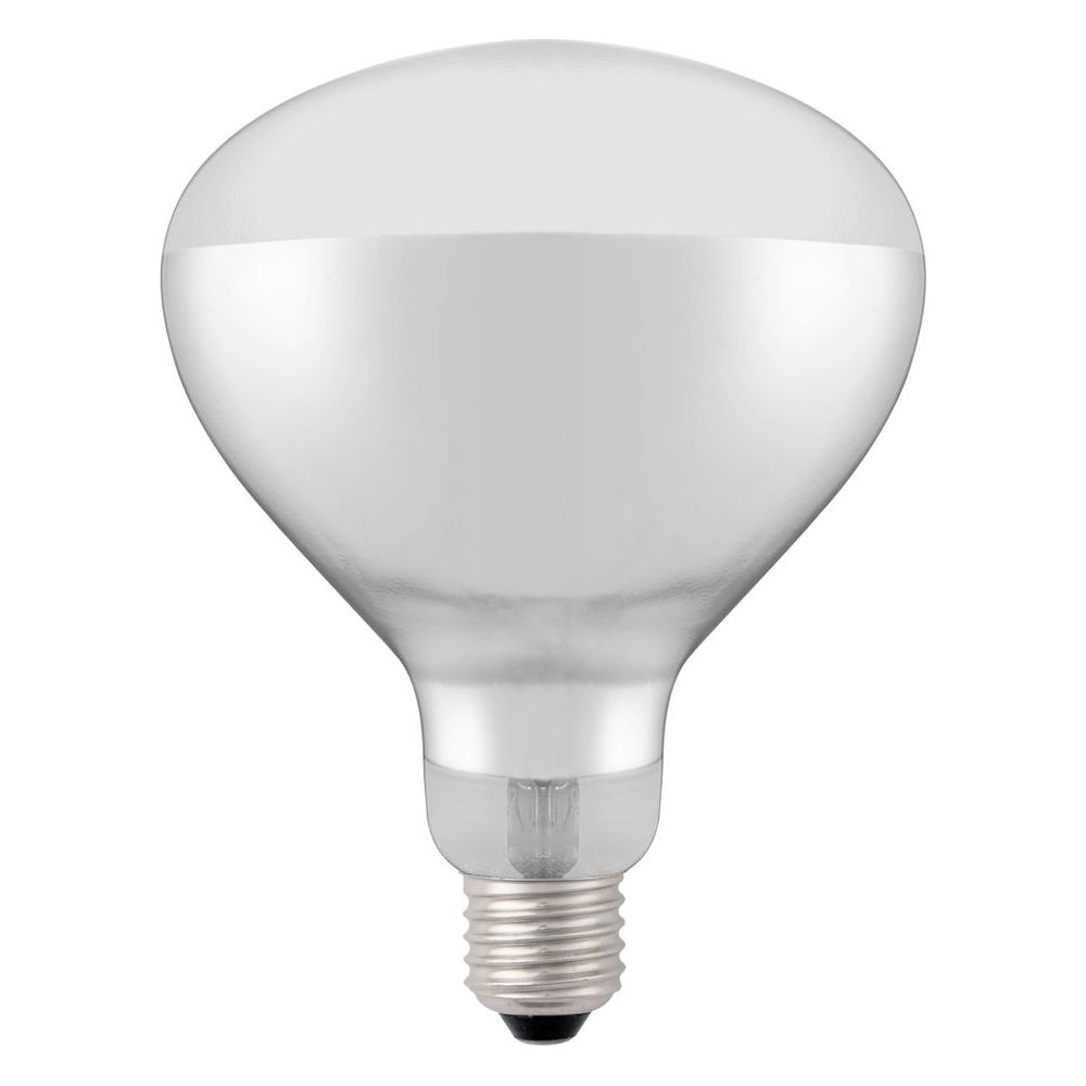 Una lampadina traslucida con base argentata su sfondo bianco.