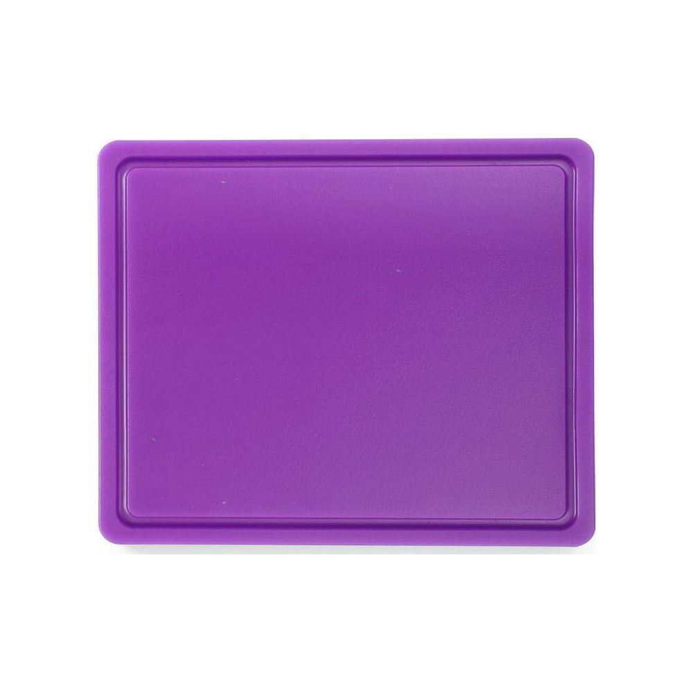 Un coperchio piatto, rettangolare e viola con angoli arrotondati.
