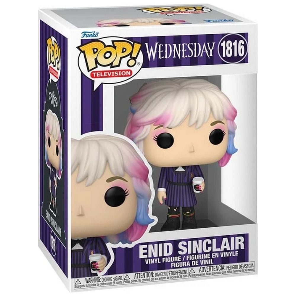 Figura Funko Pop! de vinilo de Enid Sinclair de Wednesday, sosteniendo una taza.