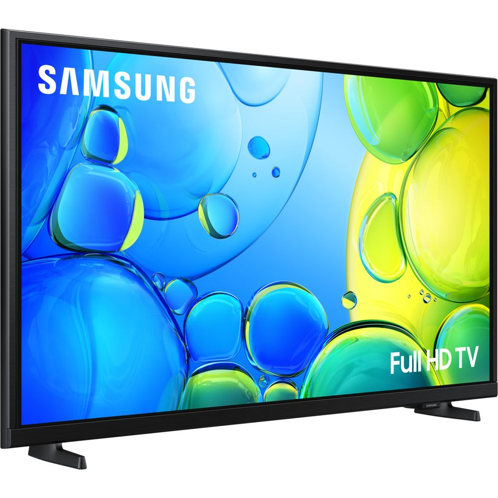 Un téléviseur Samsung Full HD avec cadre et pied noirs.