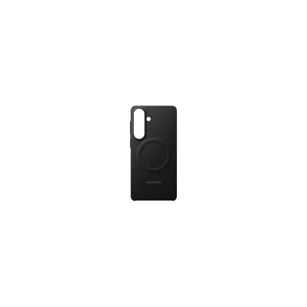 Zwarte telefoonhoes met cirkelvormig patroon en Samsung-logo.