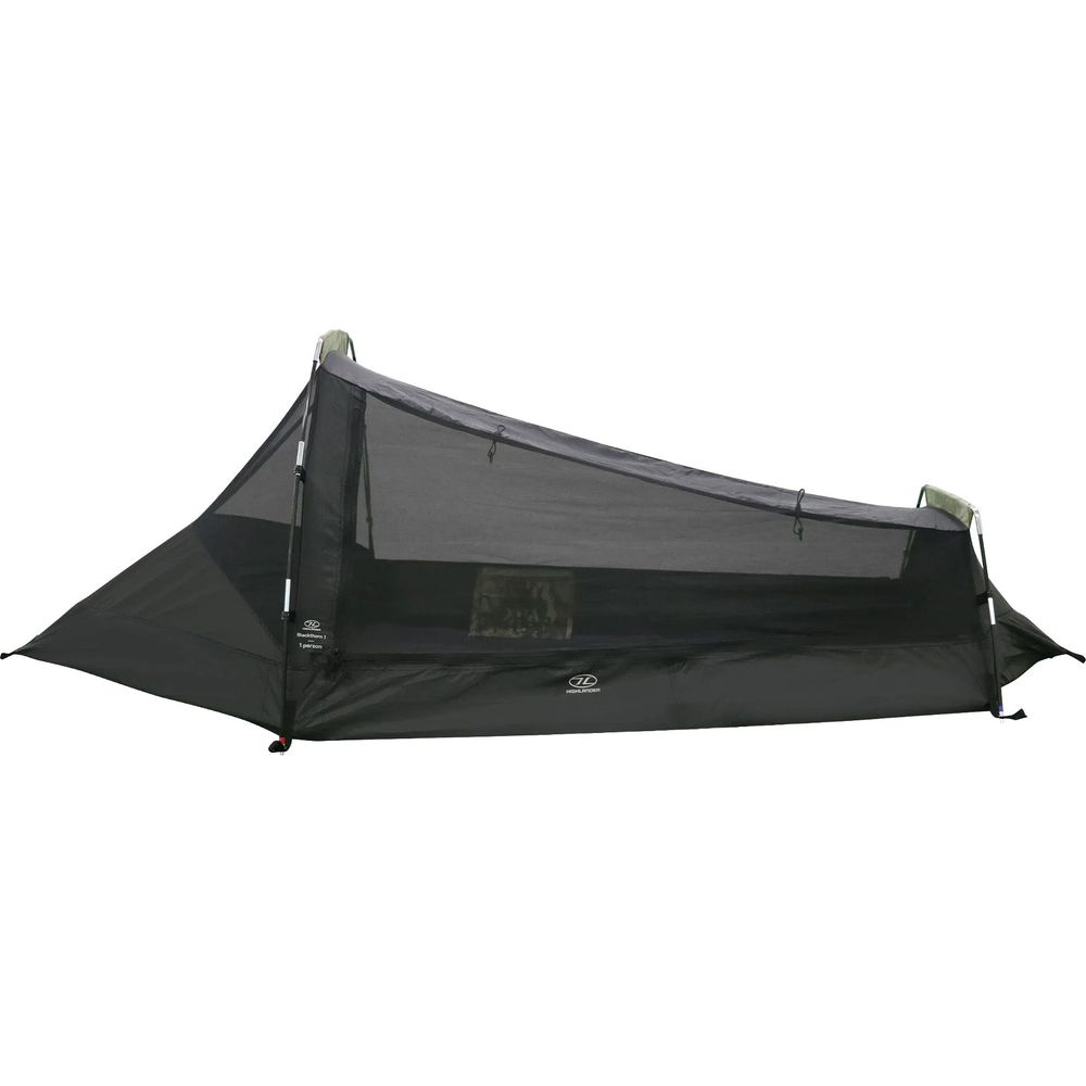 Una tenda grigio scuro per una persona con parte superiore in rete e sezioni inferiori solide.