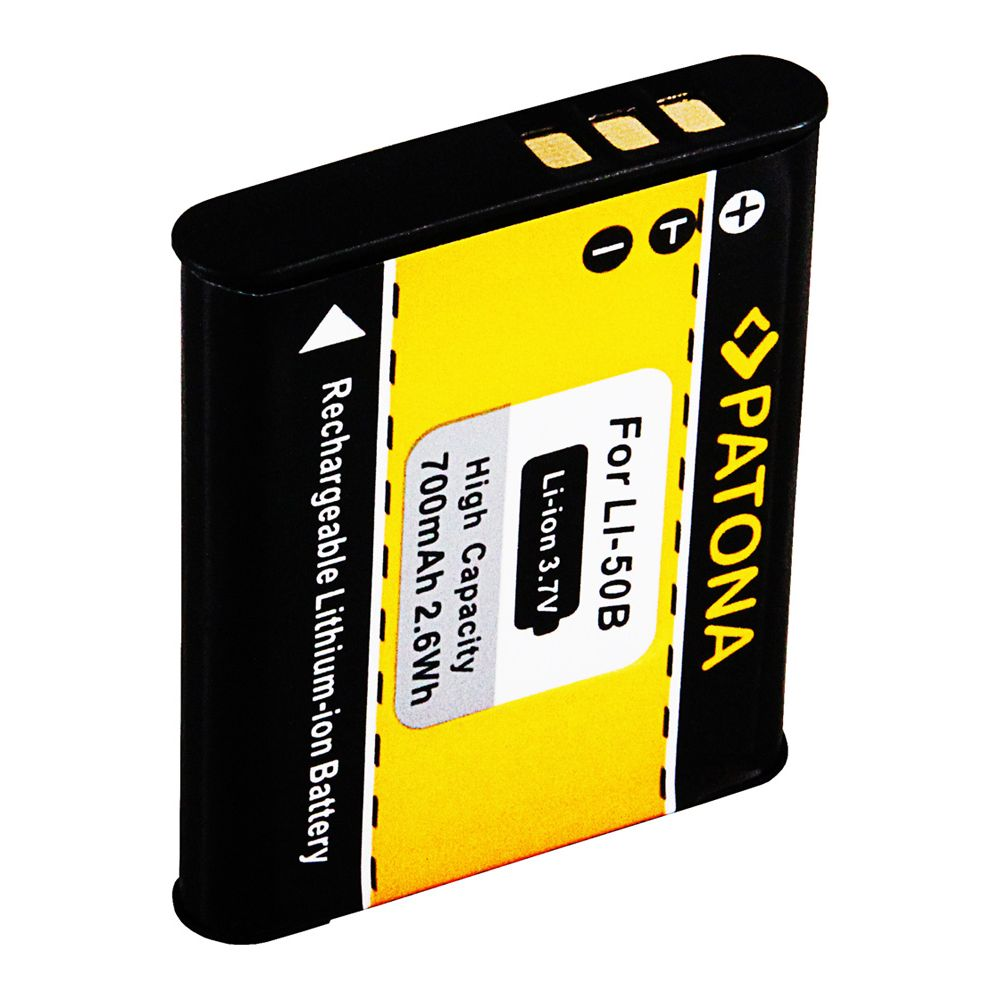 Schwarzer Patona Li-Ion Akku für LI-50B, 700mAh 2,6Wh, 3,7V.
