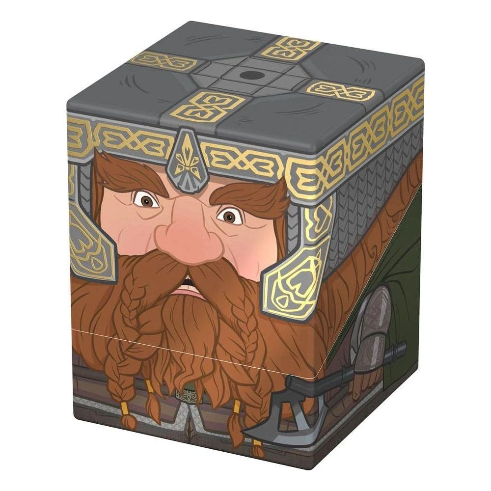 Une boîte représentant le visage d'un nain avec barbe et casque.