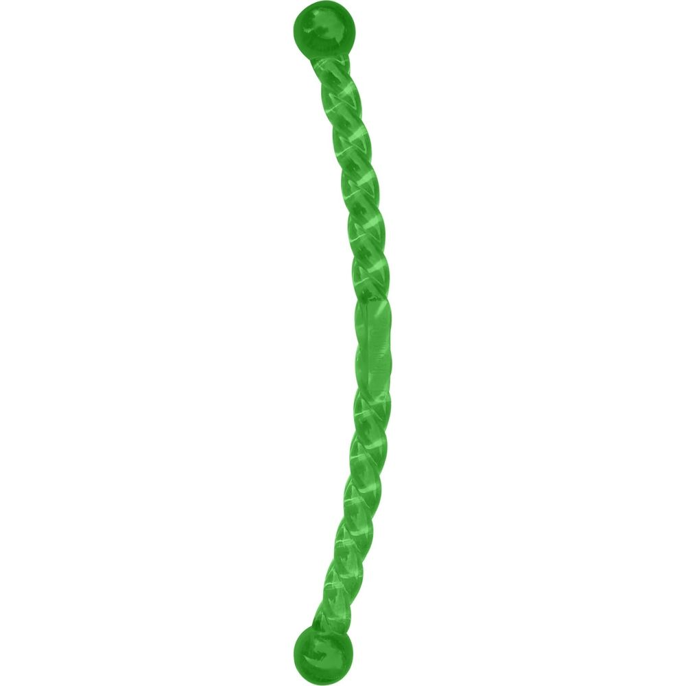 Corda intrecciata verde con sfere su entrambe le estremità, curva.