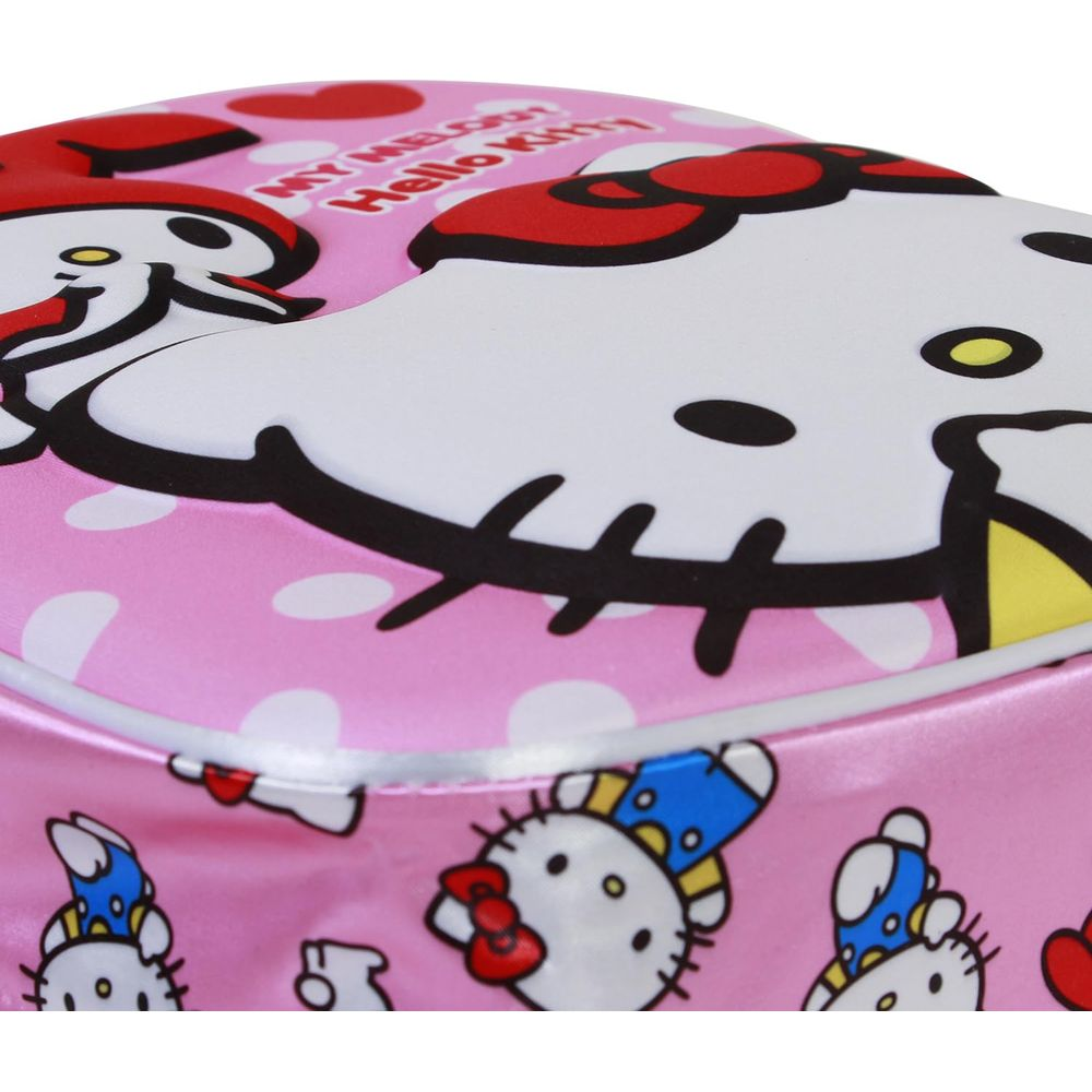 Pinke Tasche mit Hello Kitty und My Melody Aufdruck, gepunktetem Muster.
