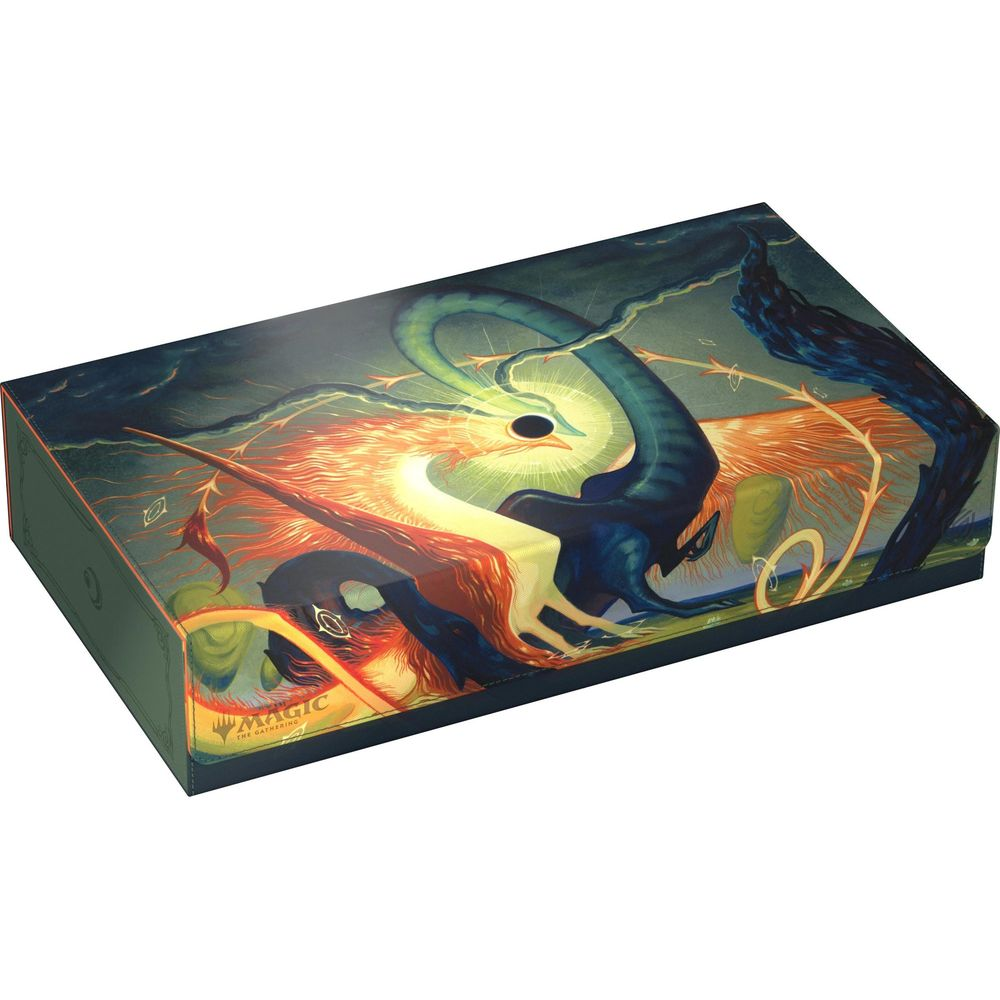 Une boîte représentant des dragons et un phénix au combat, entourés d'éclairs et de ciel sombre.