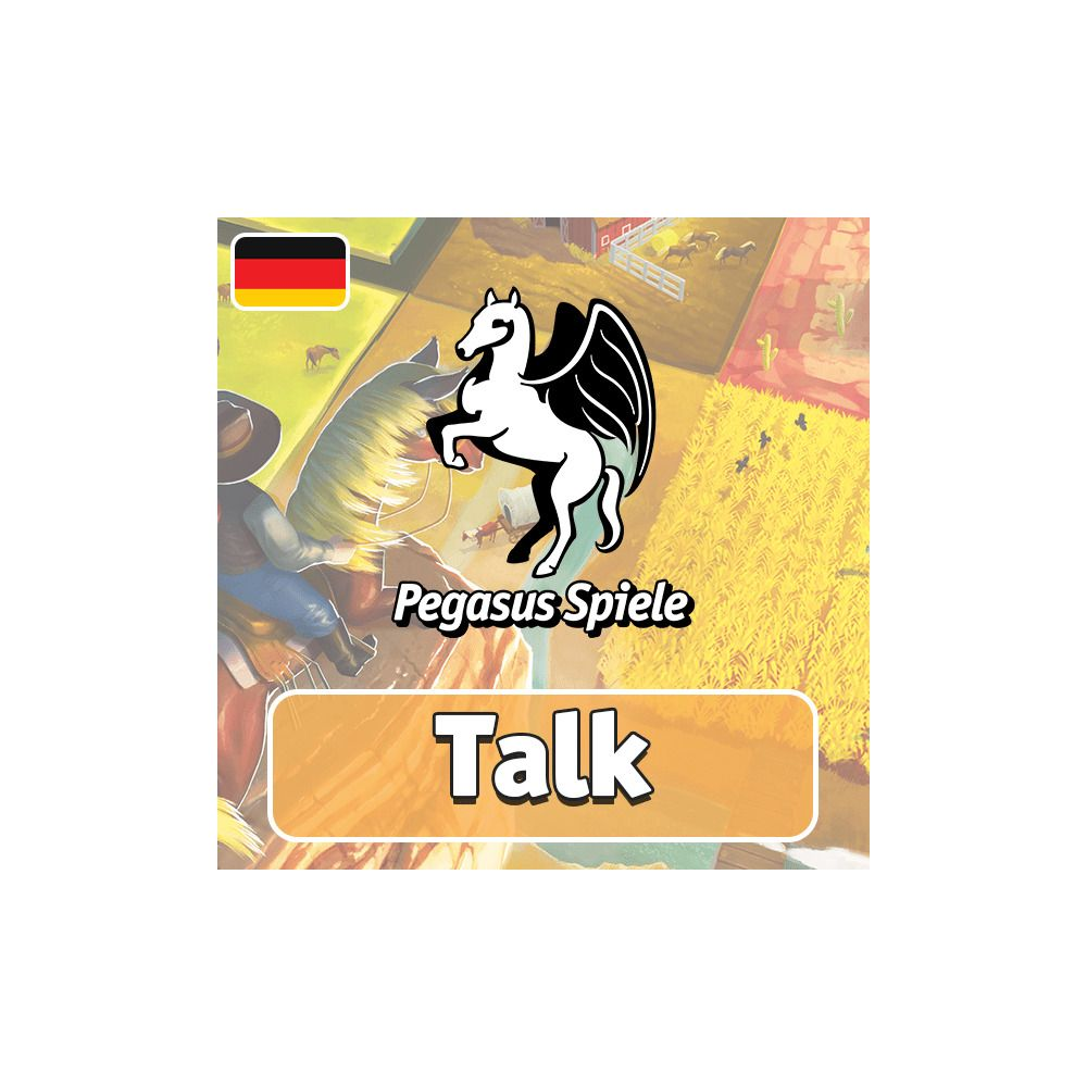 Logo Pegasus Spiele con cavallo alato e testo 'Talk'.