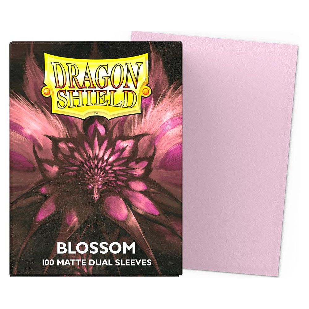 Dragon Shield Blossom 100 matte Dual Sleeves Verpackung mit pinker Blumenkunst.