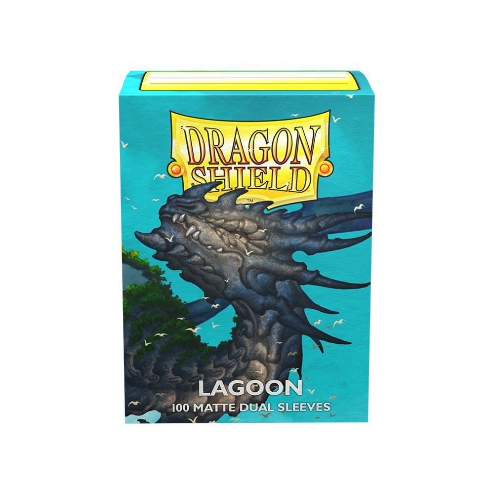 Packung mit Drachen-Motiv, mit einem grauen Drachen, Schriftzug 'Lagoon' und Vogelmotiven.