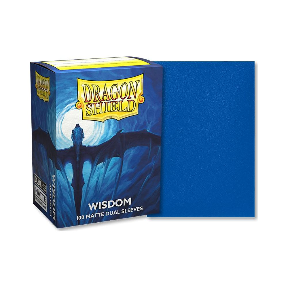 Blaue Dragon Shield Wisdom Kartenhüllen mit Drachenabbildung auf der Verpackung.