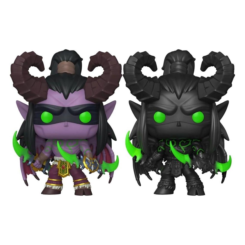 Dwie figurki Funko Pop: jeden fioletowy demon z brązowymi rogami, jeden czarny demon z czarnymi rogami.