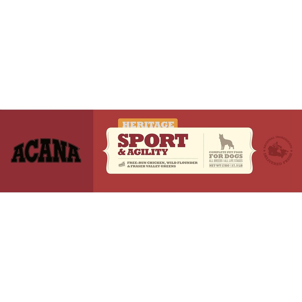 Karma dla psów ACANA Heritage Sport & Agility z kurczakiem, flądrą i zielenią.