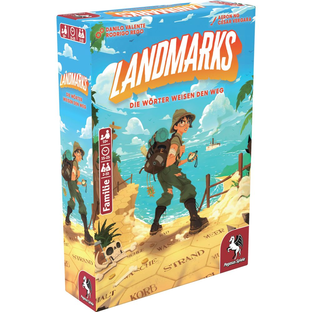 Copertina del gioco da tavolo con due esploratori che tengono mappa e bussola.