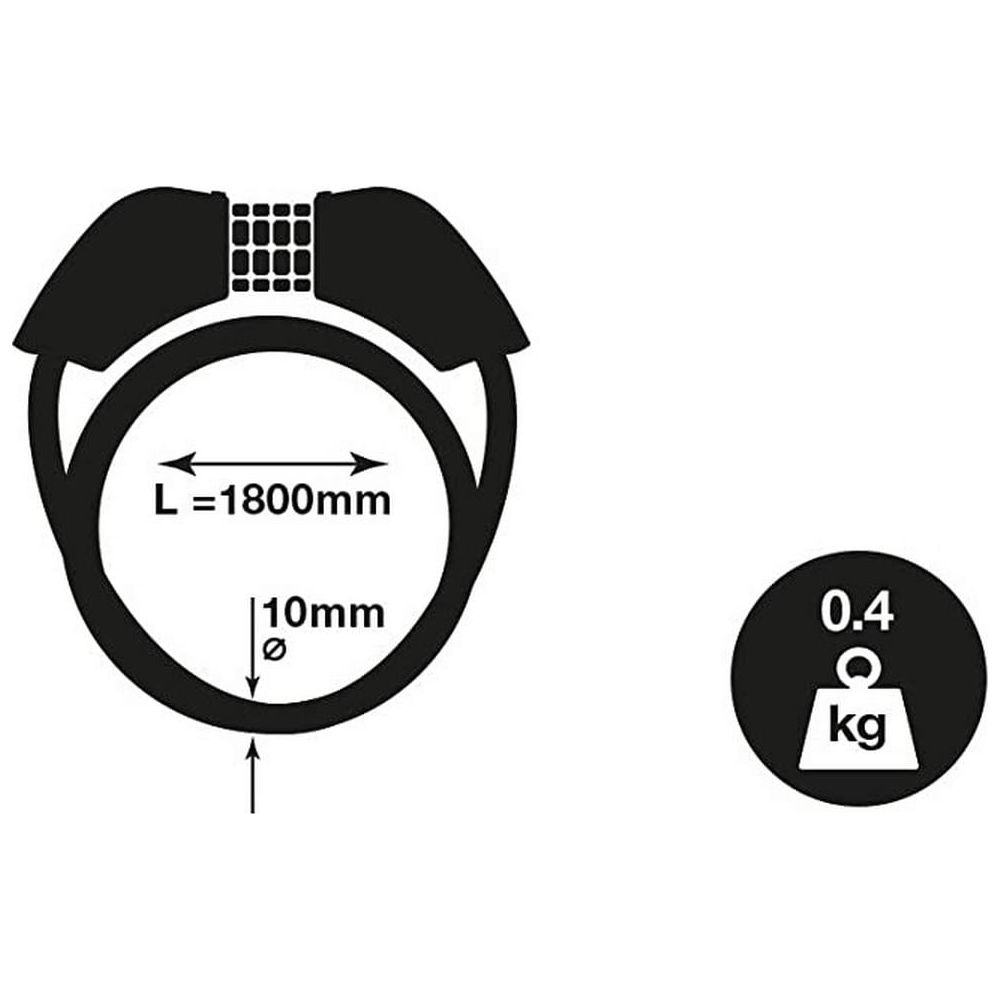 Diagrama de candado para bicicleta L=1800mm, grosor 10mm, peso 0,4kg.