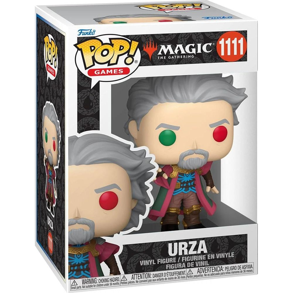 Figurka winylowa Funko Pop Urza z gry Magic The Gathering. Ma szare włosy i czerwone/zielone oczy.
