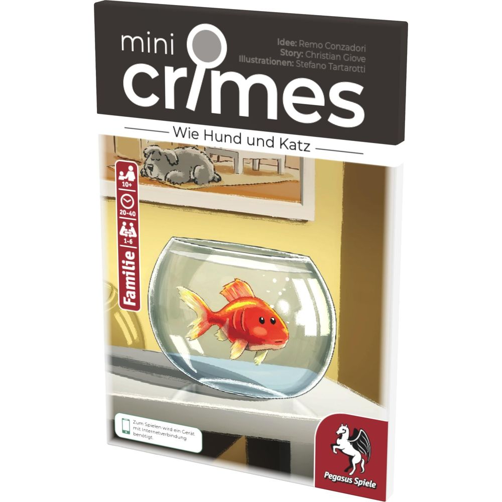 Un poisson rouge dans un bocal, un chien en arrière-plan. Couverture de jeu.