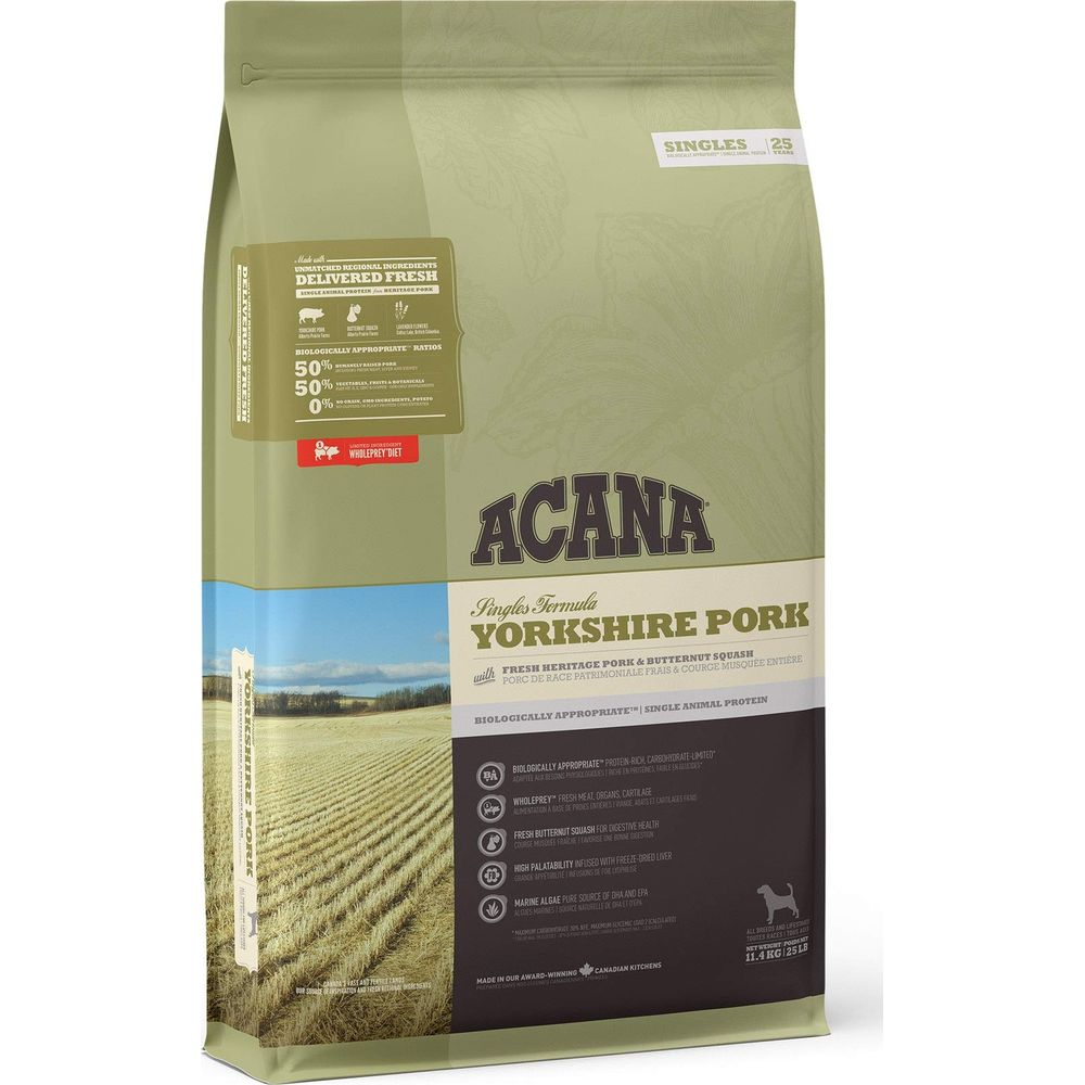 Torba karmy dla psów ACANA Yorkshire Pork z wieprzowiną i dynią.