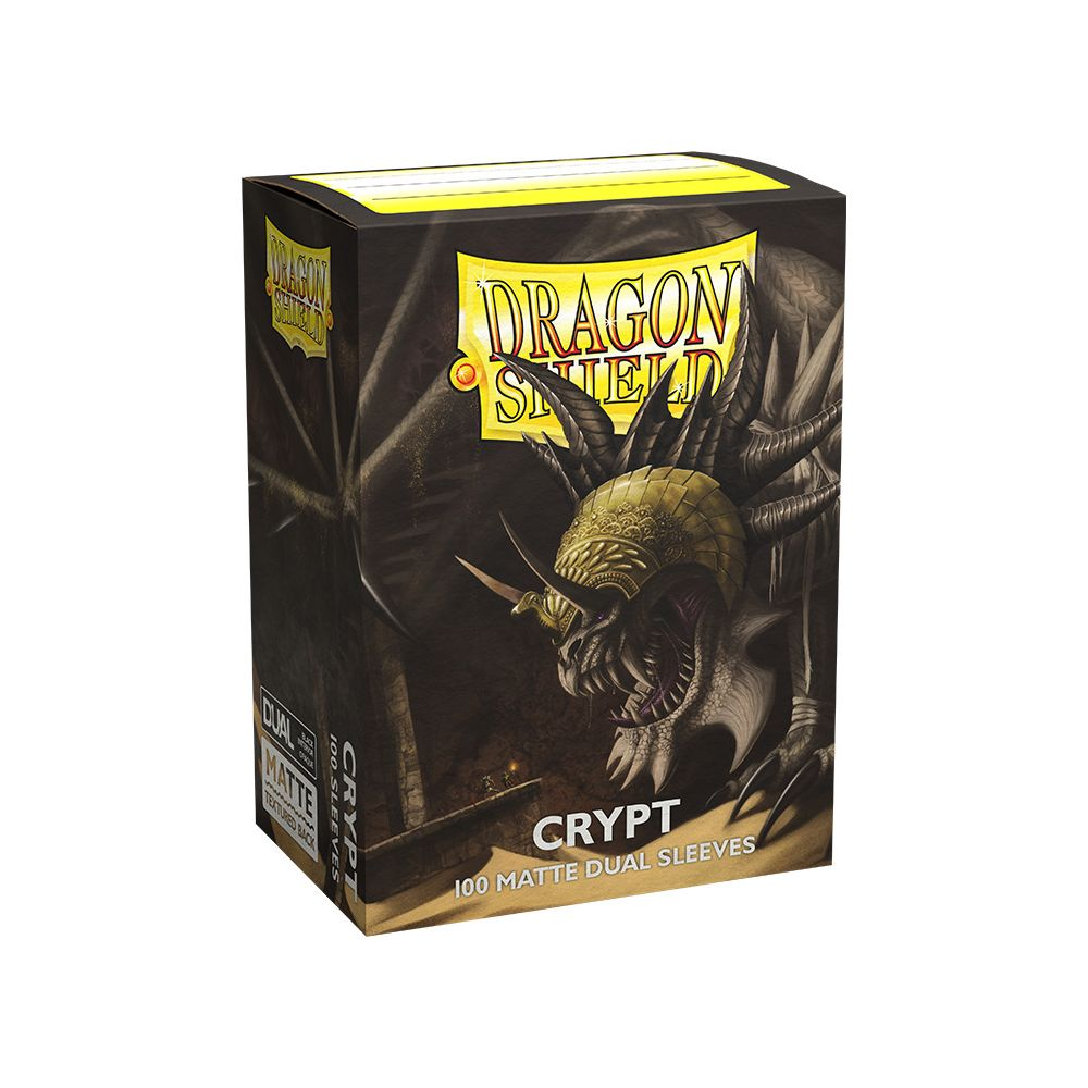 Dragon Shield Crypt Kartenschutzhüllen-Box mit Drachenschädel-Design und gelben Akzenten.