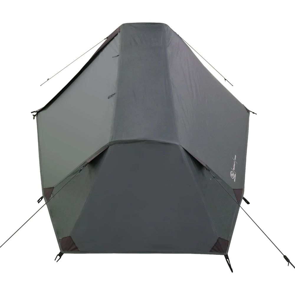 Una tenda grigia a sei lati con tiranti, su sfondo bianco.
