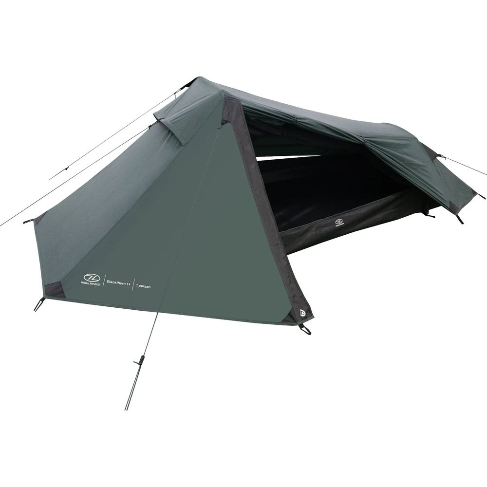 Tenda verde scuro per una persona con un ingresso e tetto ventilato.