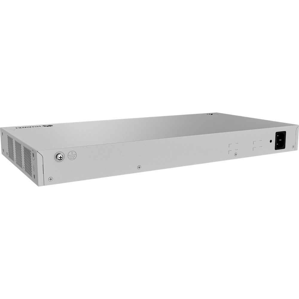 Un sottile dispositivo Huawei argentato con porte e fessure di ventilazione.