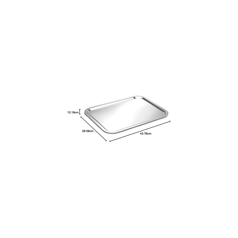Un vassoio rettangolare lucido misura 43,79 cm x 29,59 cm x 12,19 cm.