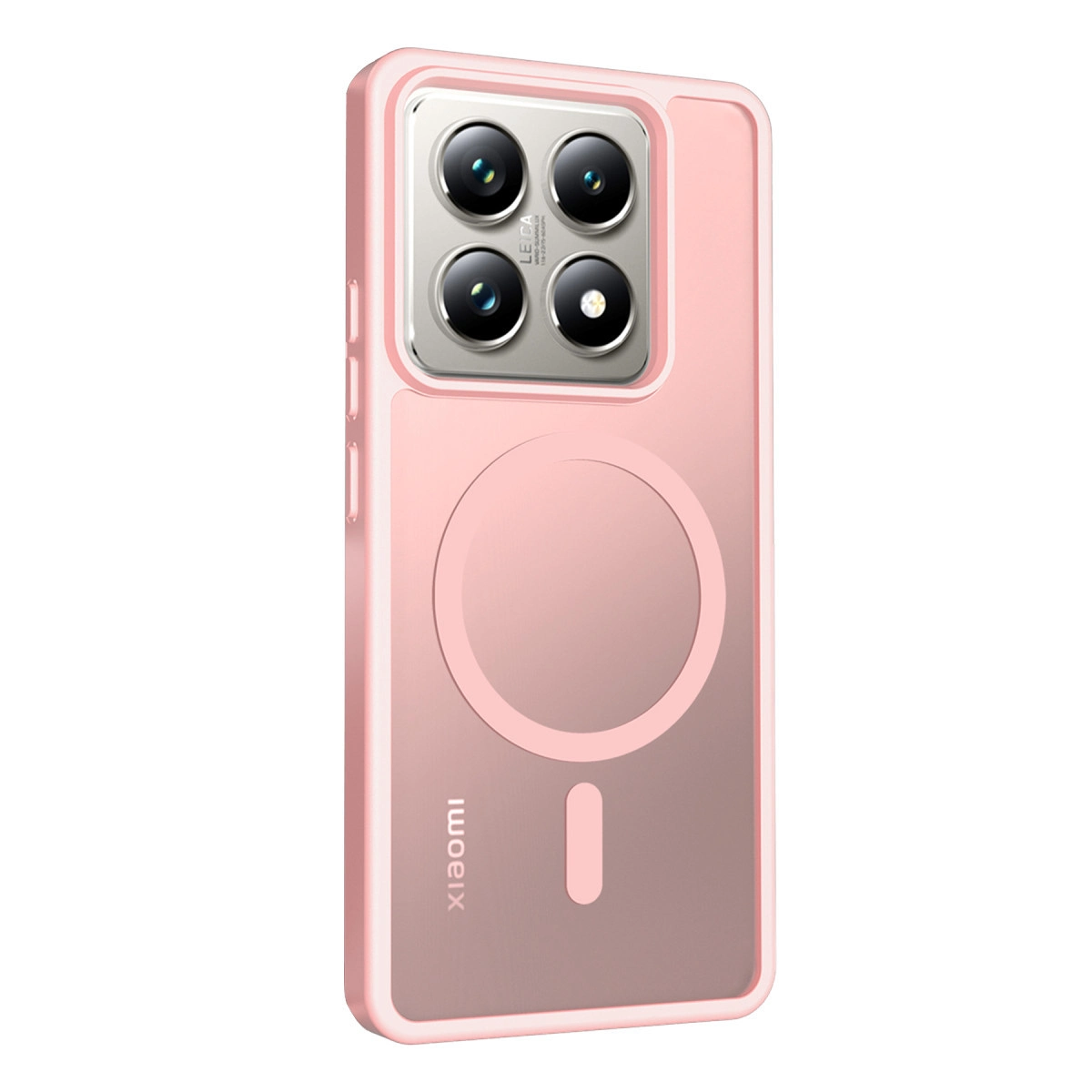 Dörtlü kamera ve manyetik halkalı pembe telefon kılıfı.