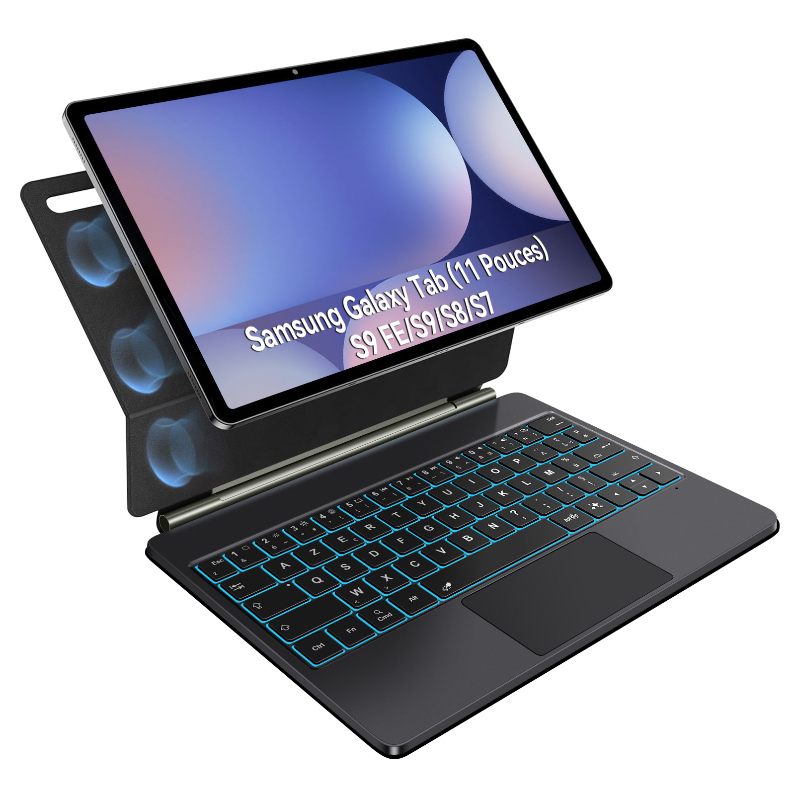 Ein Samsung Galaxy Tab mit Tastatur und beleuchteten Tasten.