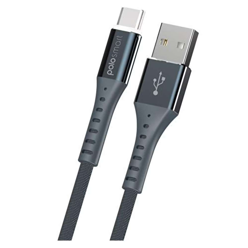 USB-C'den USB-A'ya gri bir kablo, üzerinde 'polosmart' markası görünüyor.