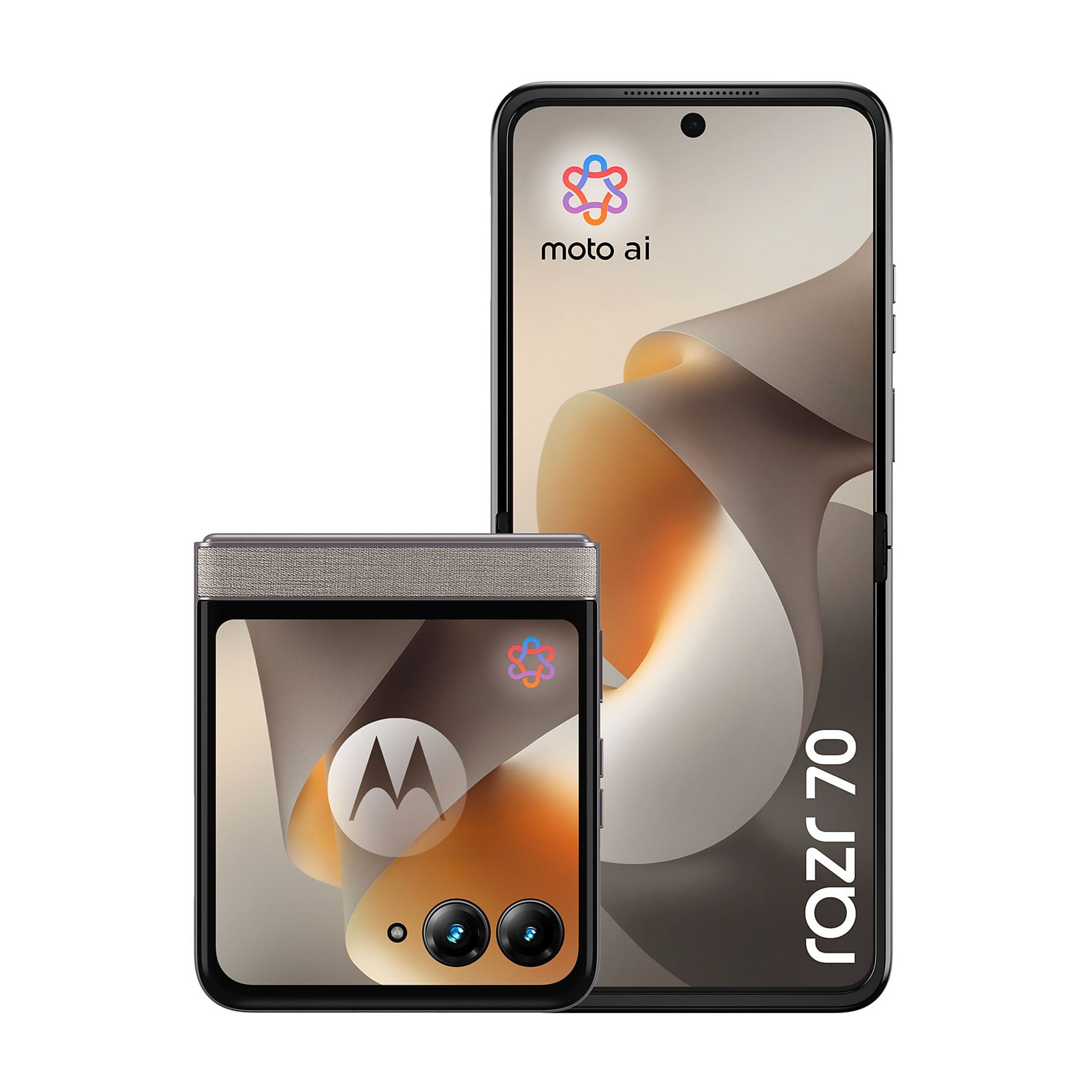 Zwei Motorola Razr 70 Handys, eines geschlossen, eines offen, auf weißem Hintergrund.